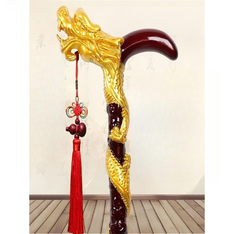 용머리 지팡이 마호가니 지팡이 원목 조각 네발 미끄럼 방지 목재 지팡이