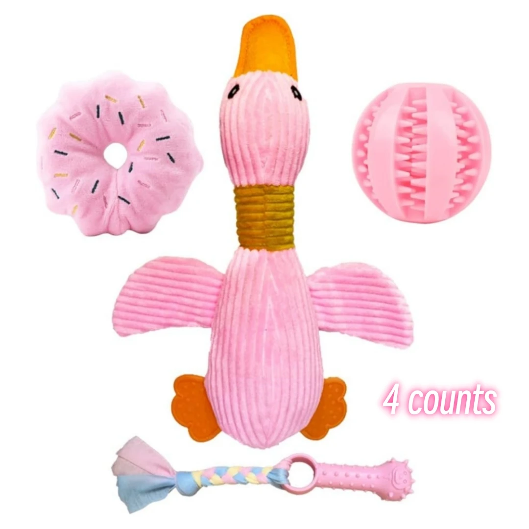 4-piece set of large squeaky wrinkled duck and goose, suitable for small and medium-sized dog breeds, puppy toys, puppy chew tee