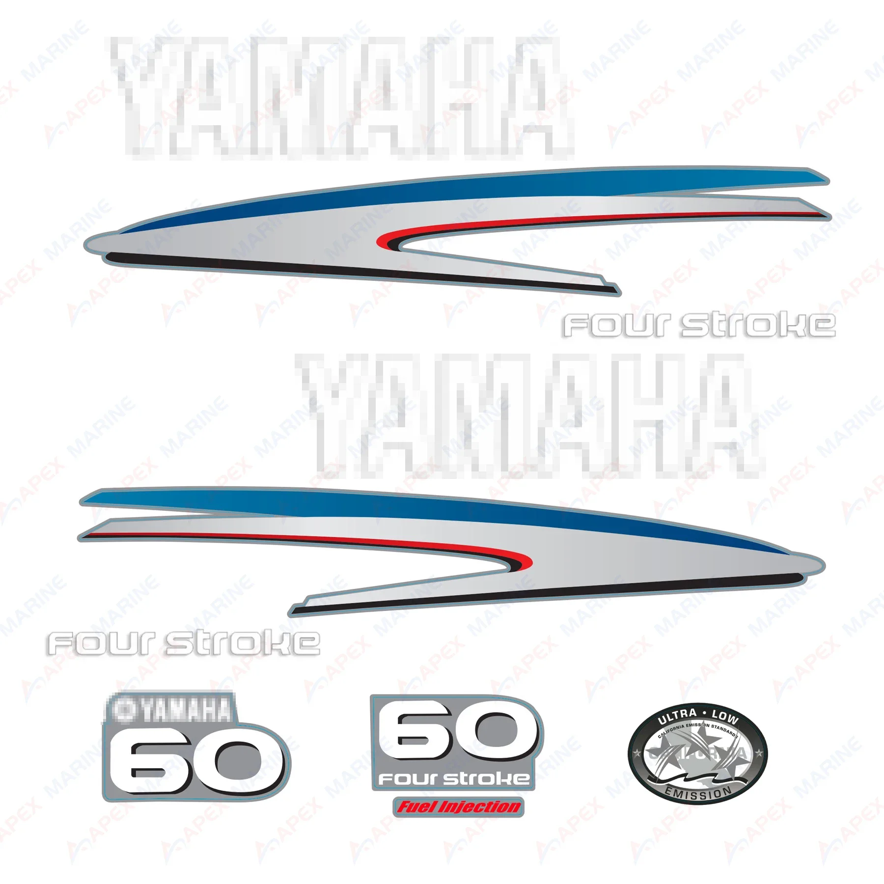 Decals for Yamaha 60 HP Four Stroke Outboard Engine Boat Decal Kit Sticker Set Reproduction 4-Stroke 60hp