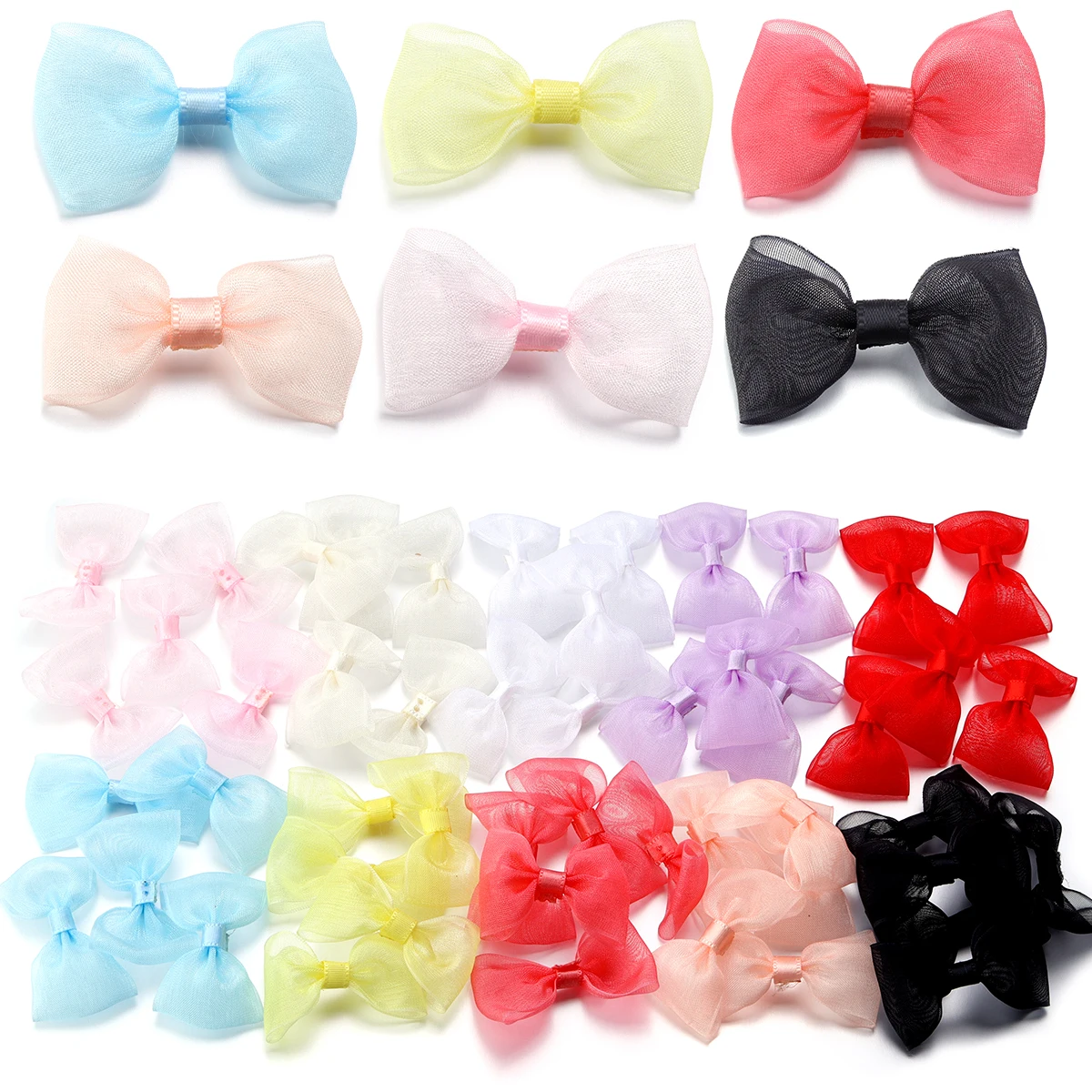 20pcs/lot 2.5x5cm Organza Bowknot Sheer Mesh Bows For Hair Clip Garment DIY Headwear Gift Party Wedding Decoration Accessories
