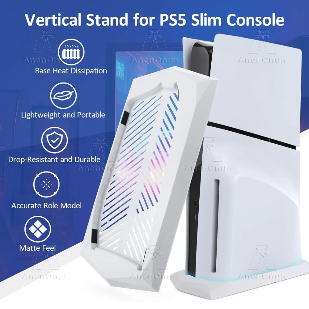 Vertical Stand for PS5 Slim Console Disc Edition Bottom Ventilated Base Enhanced Cooling Stable Holder Easy Assembly - White