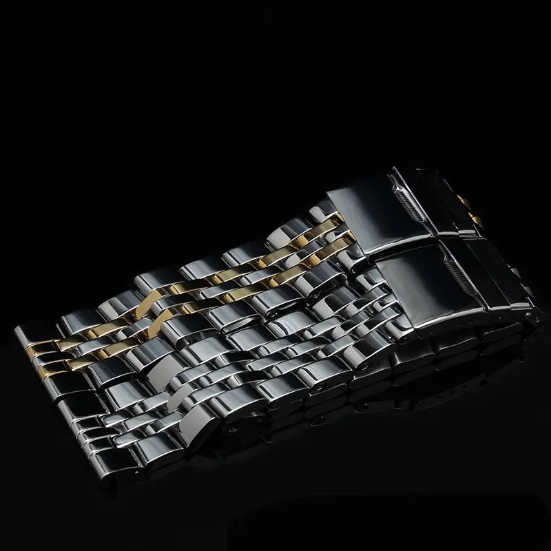 20mm 22mm24mm High Quality Stainless Steel Watchband For Breitling Watch Strap Silver Gold Men Bracelet Push-Button Hidden Clasp