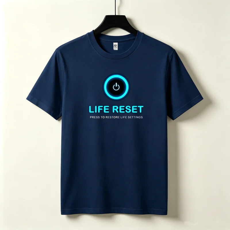 Life Reset Power Button T-Shirt Funny Tech Meme Graphic Tee Casual Cotton Streetwear Shirt for Men Women Harajuku Y2k Top