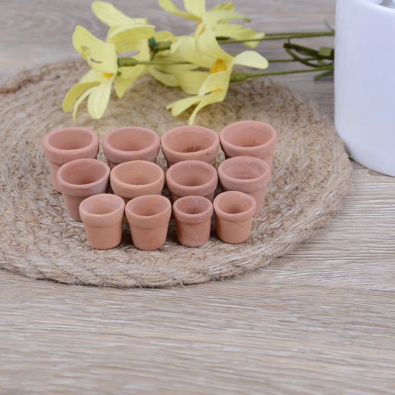 12pcs Miniature Accessories Mini Red clay Flowerpot Simulation Garden Flower Pot Model Toy For 1/12 Dollhouse