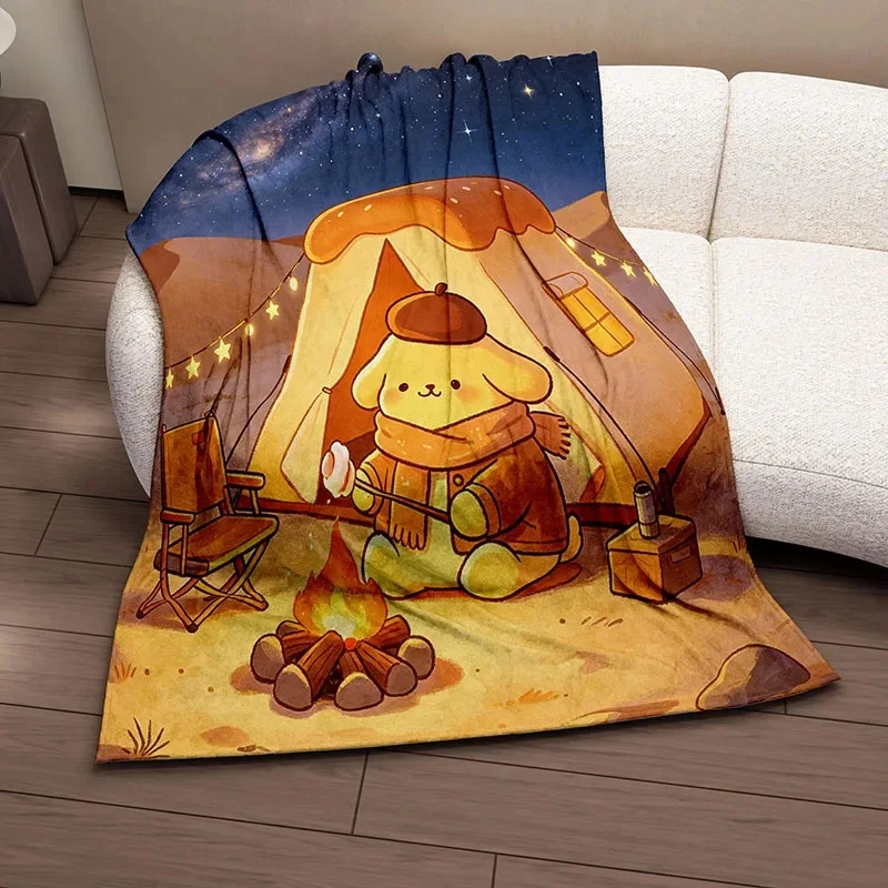 Soft Flannel Pompompurin Blanket,3D Printed Starry Camping Scene,Lightweight Throw For Couch,Bedroom Decor For Children