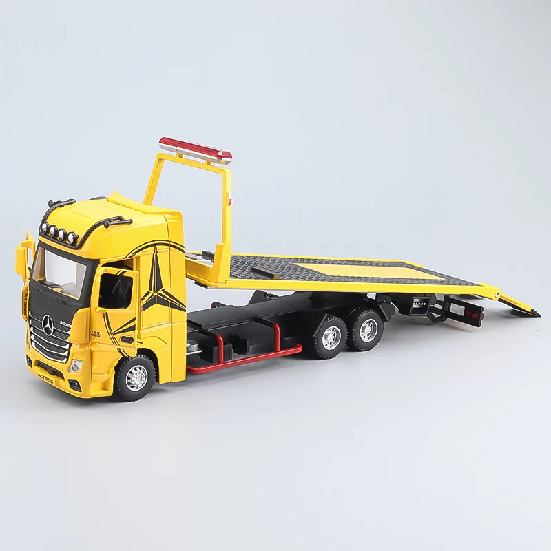 Large Mercedes Benz 1851 Flatbed Trailer Alloy Model Car Diecast Vehicle Collection Simulation Sound ＆ Light Toys Gifts For Kids