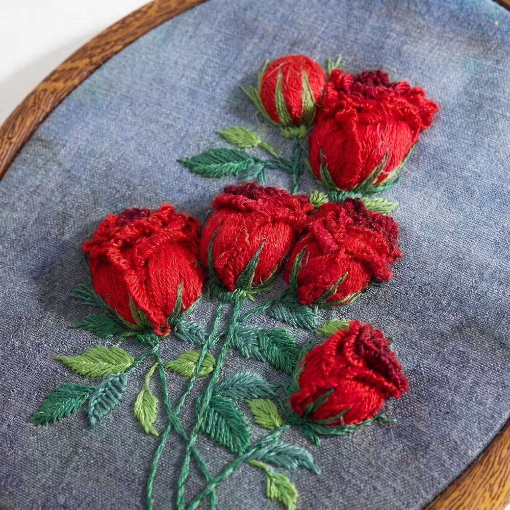 Advanced Retro Handmade 3D Flower Bouquet Embroidery Kit, DIY Embroidery Set, Unique Design Stitching Practice Materials Package