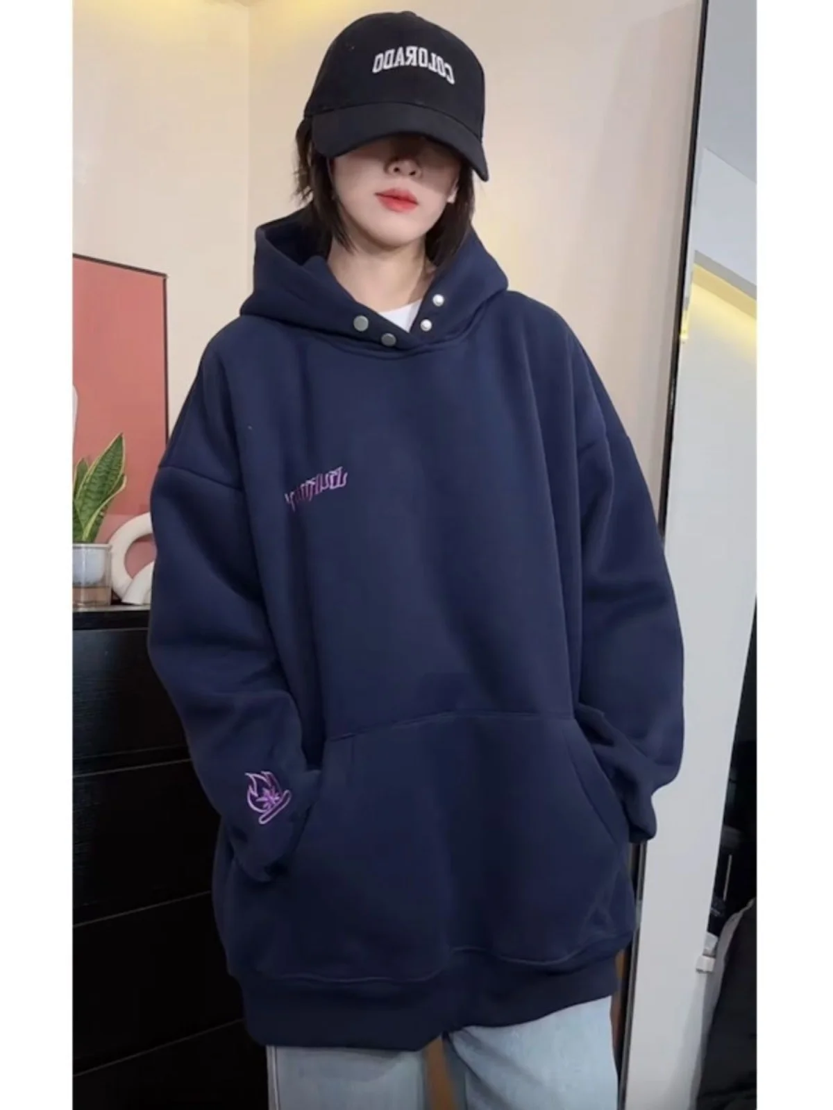 Loose Women's Hoodie 2024 Autumn Winter Original Character Print High Street American Sle Couple Matching Long Sve Top