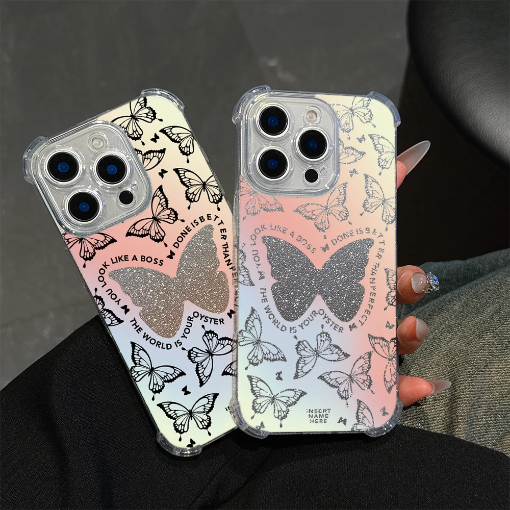 INS-Coque de téléphone papillon brillant pour Oppo Reno, coque arrière Bling, anti-chute, mignon, 12, 11, 10, 8, 7, 6, Z, F, T Pro Plus, 4G, 5G