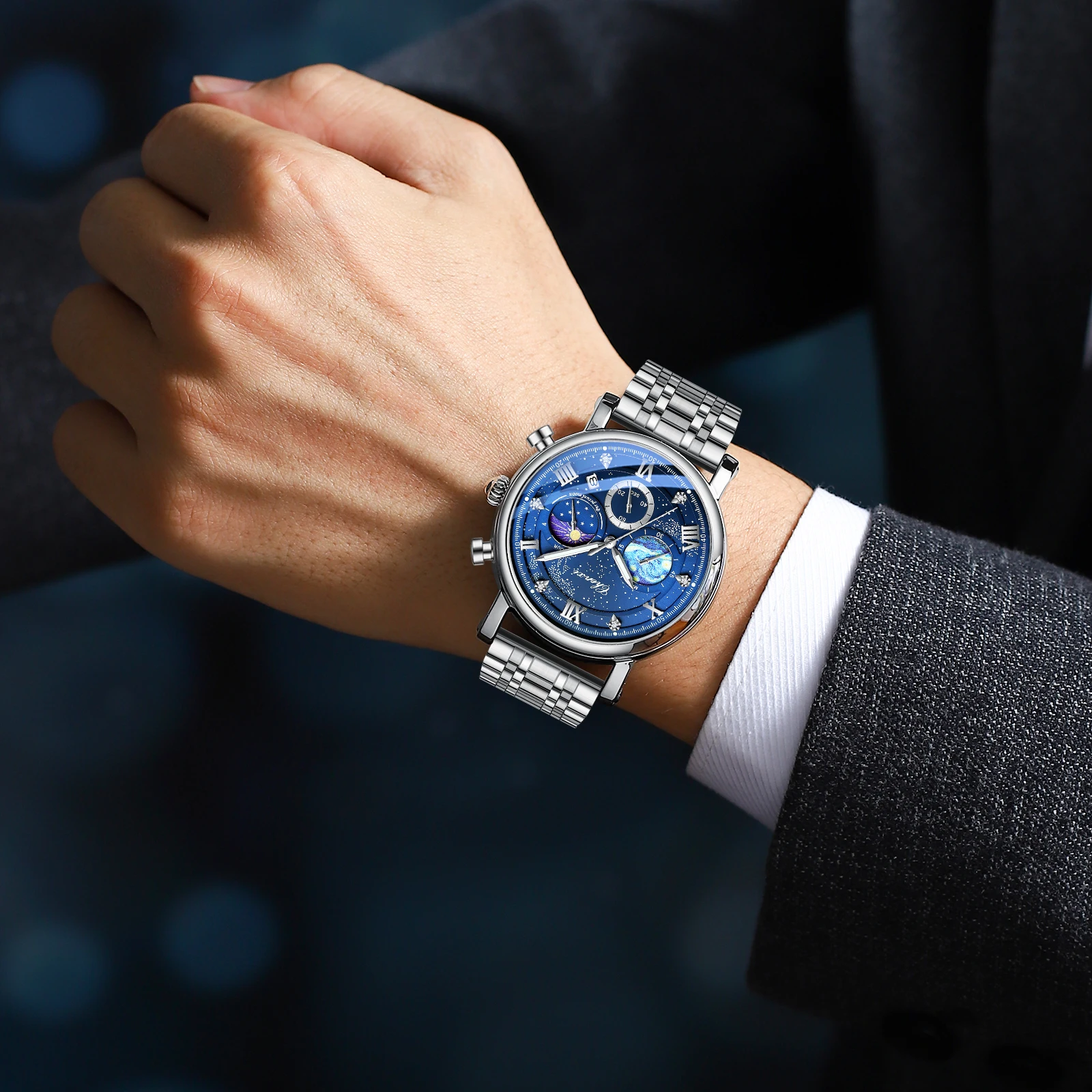 Chenxi 972S marca de lujo reloj de cuarzo de acero para hombre fase lunar deporte relojes de pulsera impermeables cronógrafo reloj Masculino