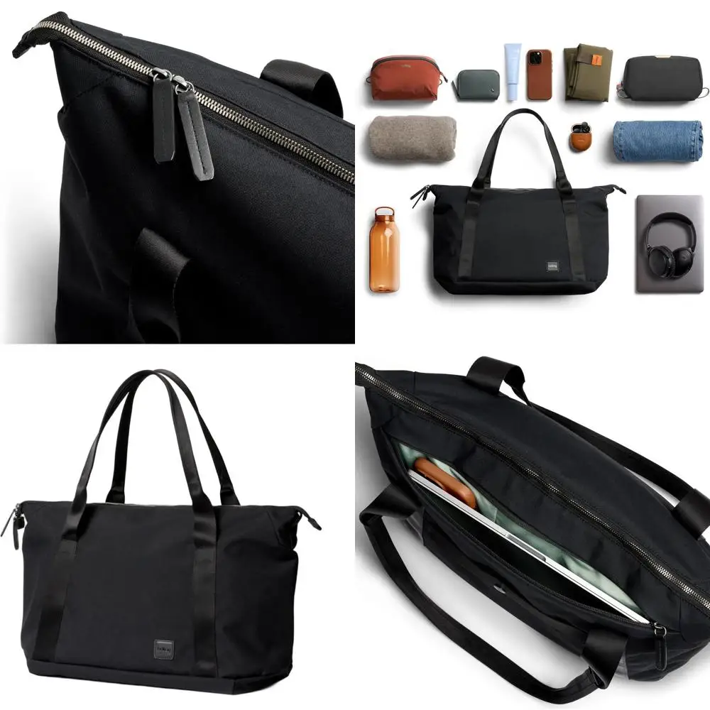 

Сумка-тоут для выходных с внутренней организованной отделкой и отделением для ноутбука 15 дюймов - черная