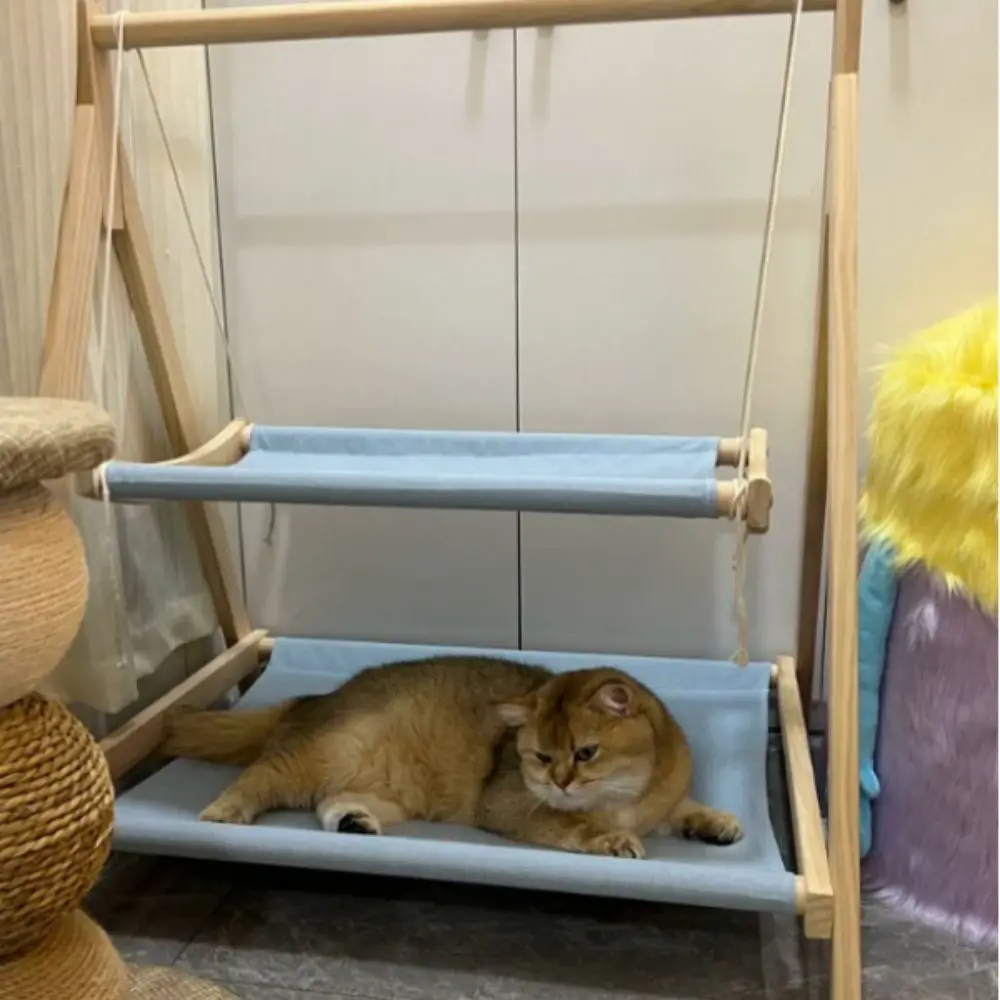 Качели для кошек из цельного дерева, утолщенный деревянный каркас, подвесная кровать, удобная колыбель, стабильный дизайн, деревянный гамак для домашних животных, скалолазание для кошек Качели для кошек из цельного дерева, утолщенный деревянный каркас, подвесная кровать, удобная колыбель, стабильный дизайн, деревянный гамак для домашних животных, скалолазание для кошек