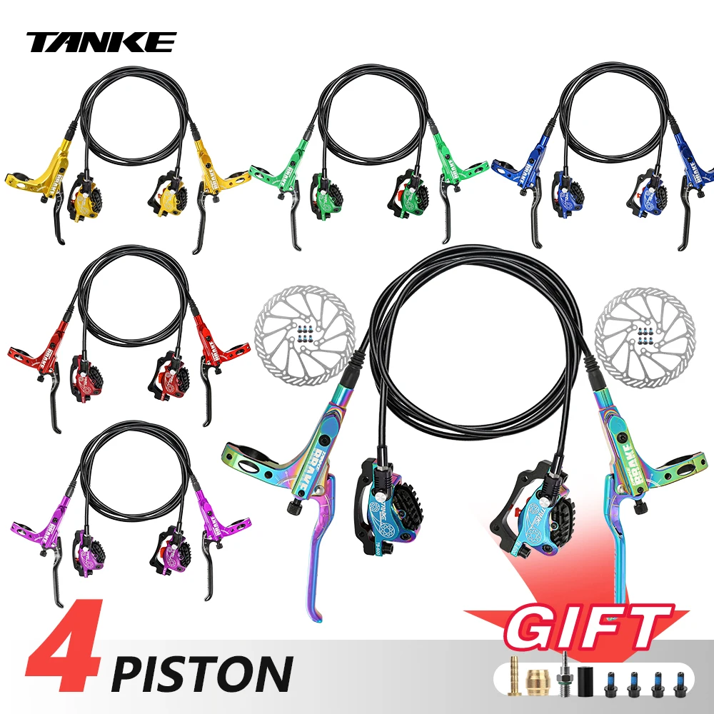 TANKE MTB 4-Piston Hydraulic Disc Brake Bicycle Resin Pad Oil Pressure Caliper Two-Way Brake 160mm Rotor Tb-600 Hydraulic Brake