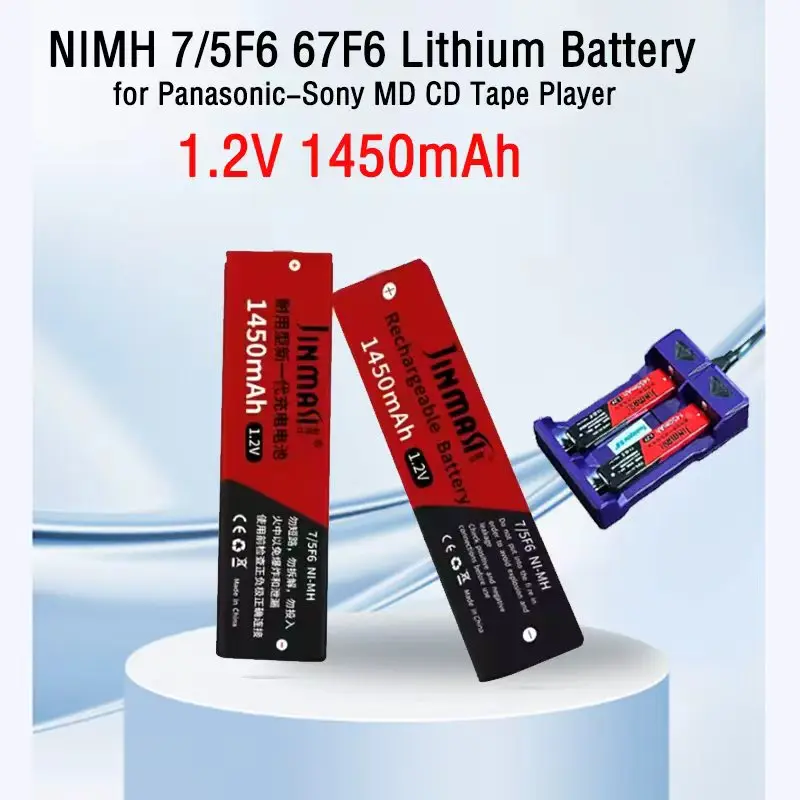 NiMH for-Sony-Panasonic Walkman Gum 1.2V 7/5F6 67F6 1450mAh Lithium Battery 7/5 F6 Battery for Panasonic-Sony MD CD Tape Player