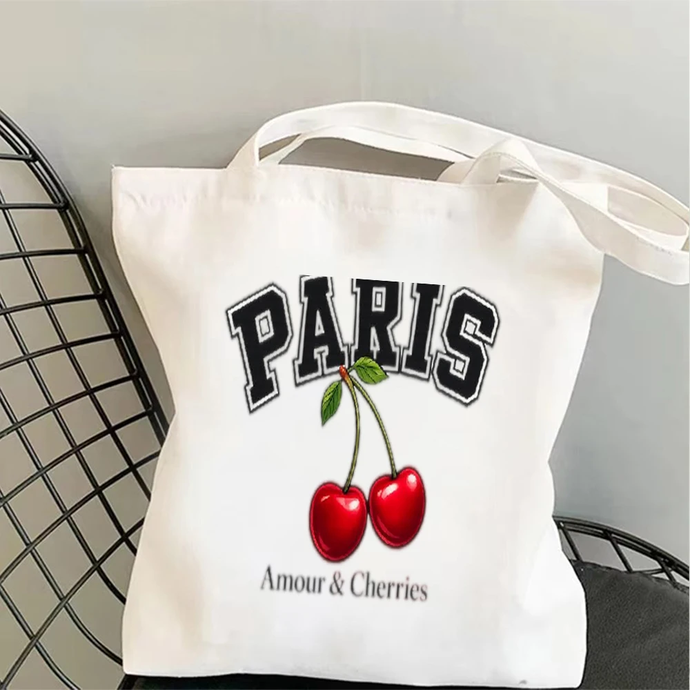 Vintage Organic Cherries Canvas Tote Bag Shoulder Bag with Sweet & Juicy Design Reusable Handbag for Casual Style and Daily Use