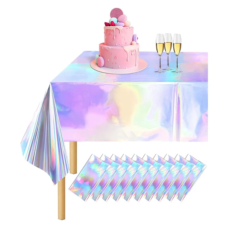 

10 Pack Colorful Laser Tablecloth Holographic Table Cloth 54 X 108 Inch Rectangle Disco Table Cloth