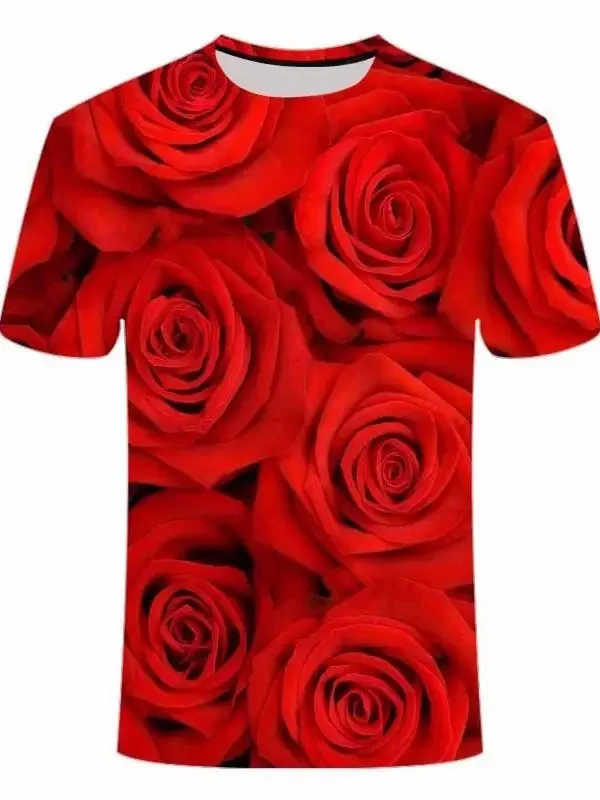 

Лидер продаж, мужские и женские модные персонализированные и повседневные футболки с круглым вырезом и короткими рукавами с 3D принтом Red Rose, лето 2025 г.
