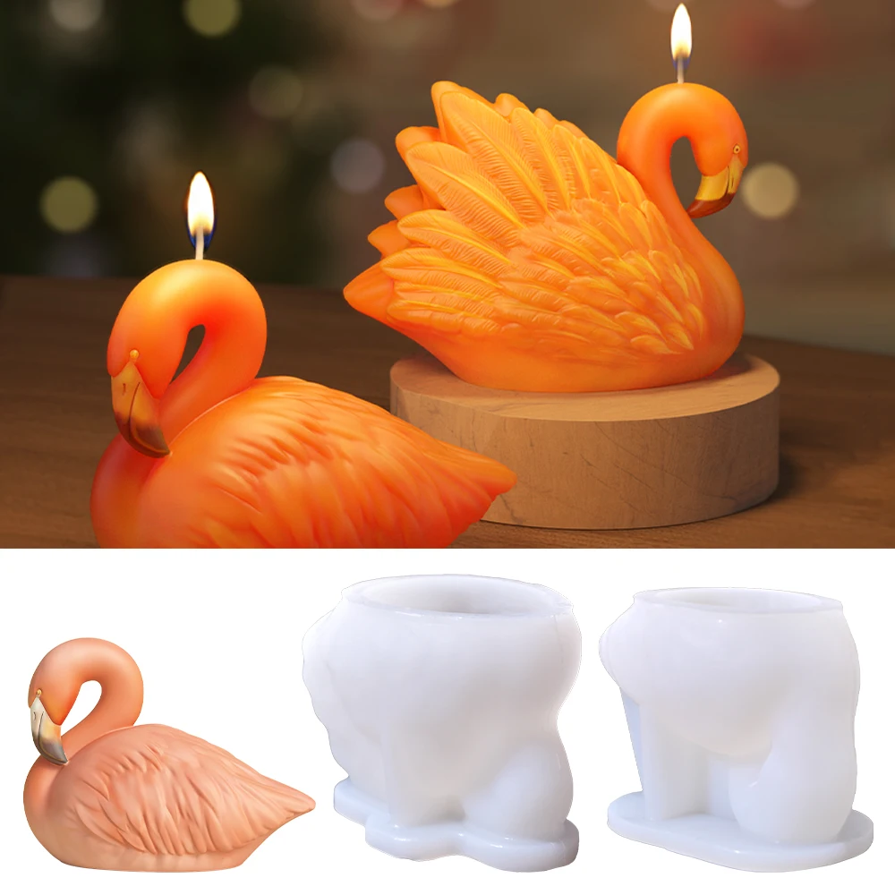 LZ072 DIY Flamingo Gypsum Decoration Mold 3D Candle Molds New Design Animal Baking Chocolate Silicone Mould