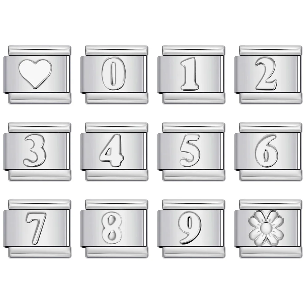 Ausführende konkave Figur Silber Farbe Nr. 0 1 2 3 4 5 6 7 8 9 italienische Charm Links passen 9mm Edelstahl Armband Schmuck DIY Herstellung – Detail 1