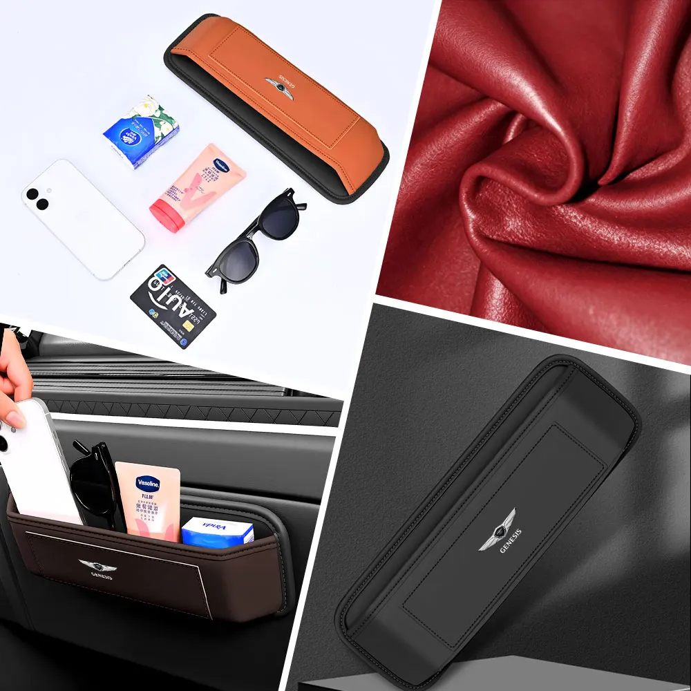 Leather Car Adhesive Storage Box For Genesis G80 GV70 GV80 GV60 G70 Essentia Neolun G90 GV90 Car Glasses Organizers Pocket Bags
