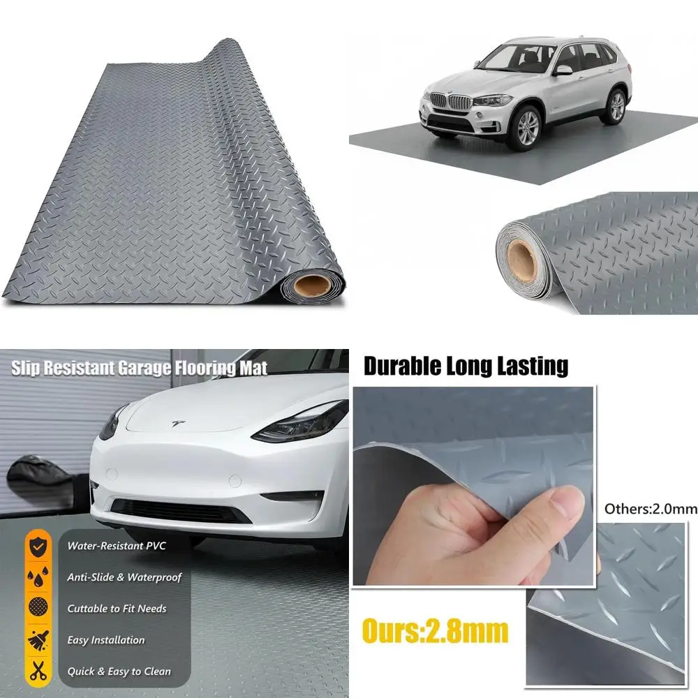 

Thickened PVC Garage Floor Mat - Heavy Duty Waterproof Non-Slip Protector for Cars, Trailers, SUVs, Basements, Gyms (Gray) - 4ft
