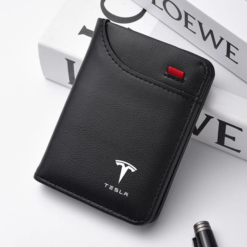 PU Leather Car Logo Wallet Credit Card Purse Portable Small Wallet For Tesla Model 3 Y S X 2021 Roadster Cybertruck Juguete