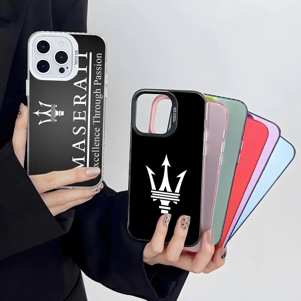 M-maseratis Sports Car Phone Case Colored Silver Trendy Phone Case For IPhone 16 15 14 13 12 Pro Max 11 2024 Fashion Couple