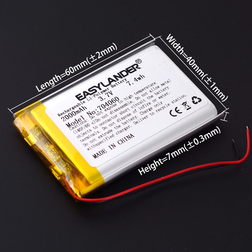 3.7V 2000mAh 704060 Lithium Li-ion Lipo Polymer Battery  304060 404060 504060 604060 104060 804060 904060