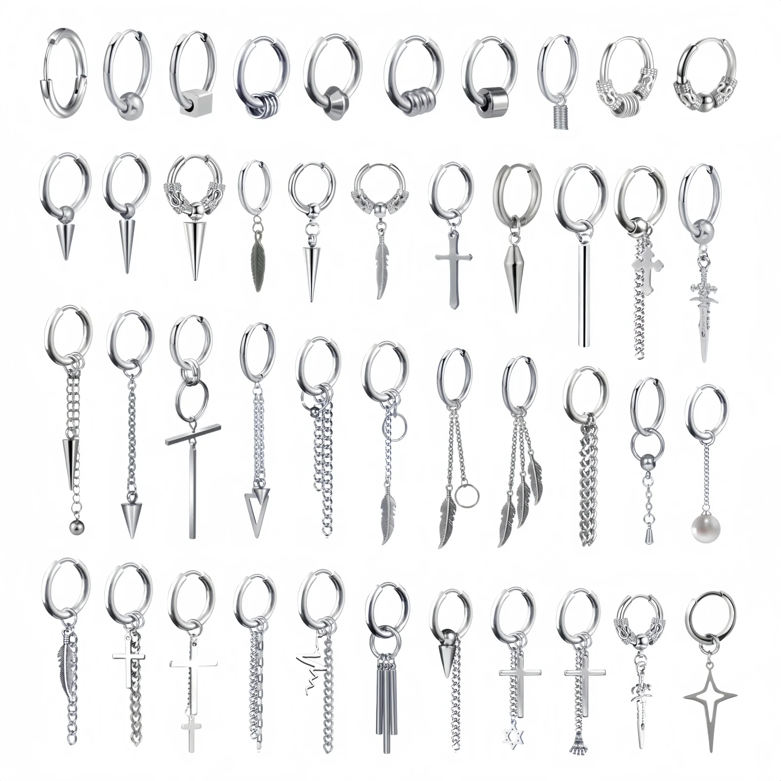 Long Hanging Crosses Leaves Pendants Hoops Woman Earrings Man Vintage Stainless steel Hip Hop Ear Piercing Jewelry Accessories