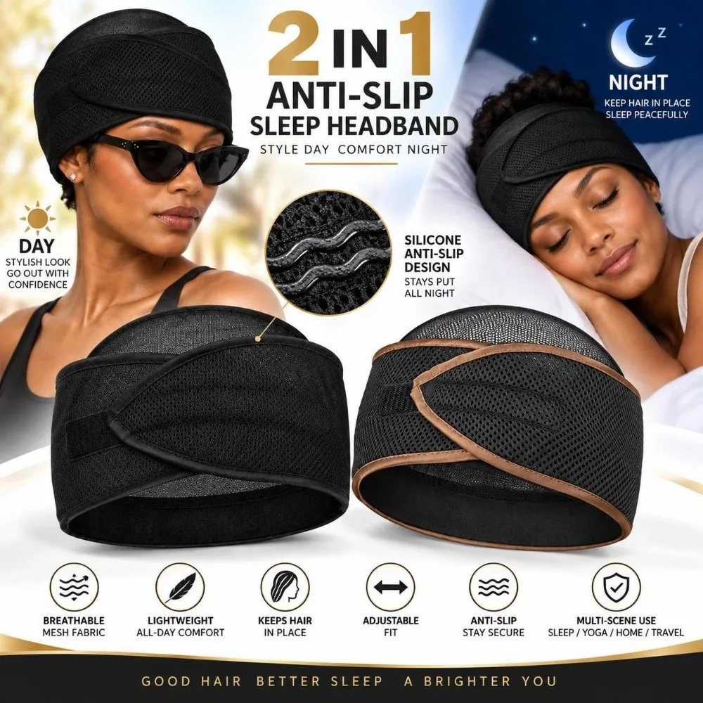 New 2-in-1 Design Anti-Slip Hair Wrap Adjustable Anti-Slip Mesh Durag Cap Comfortable Snug Fit Sleep Hair Wrap Women