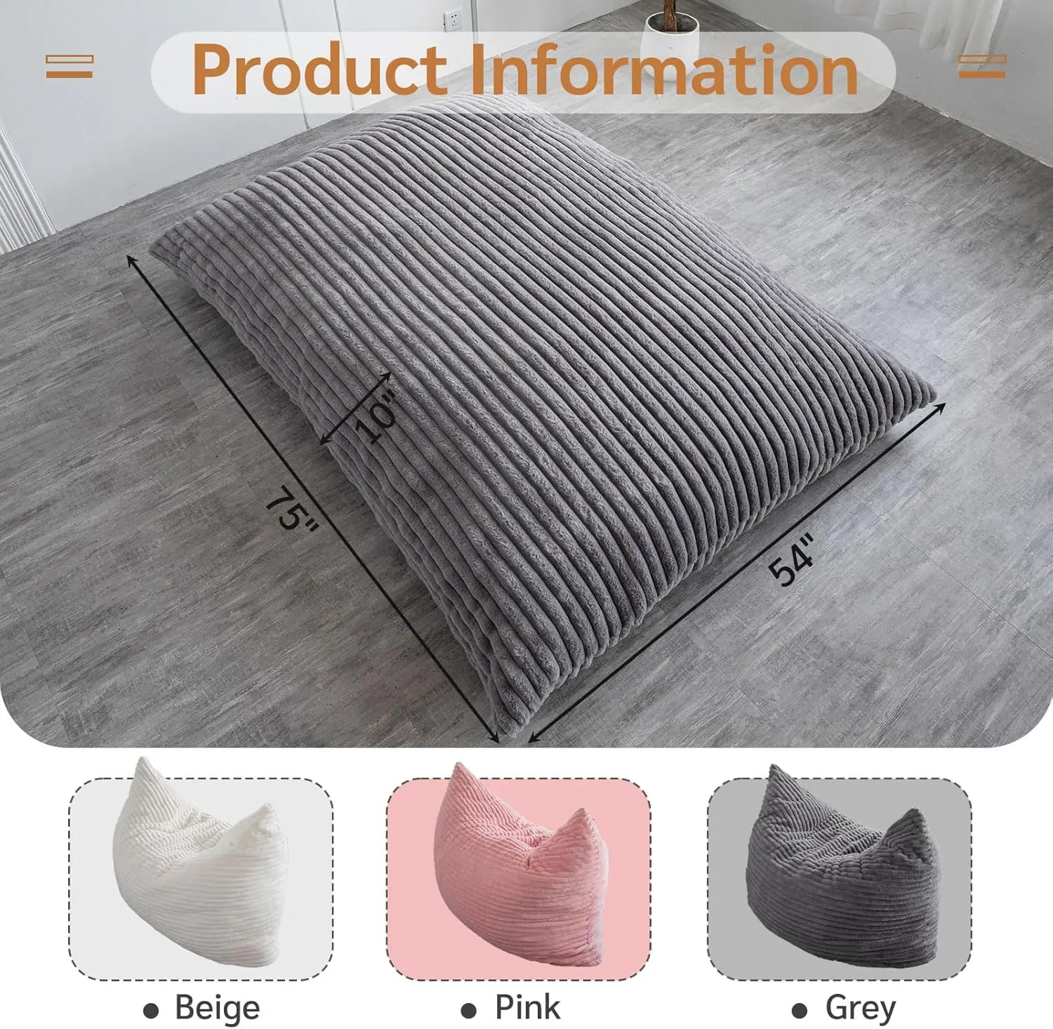 Bybyme 3 In 1 Bean Bag Chairs, Bean Bag Bed For Adults High-Density Foam Filling, Convertible Sofa Bed Faux Fur, Giant Bean Bag