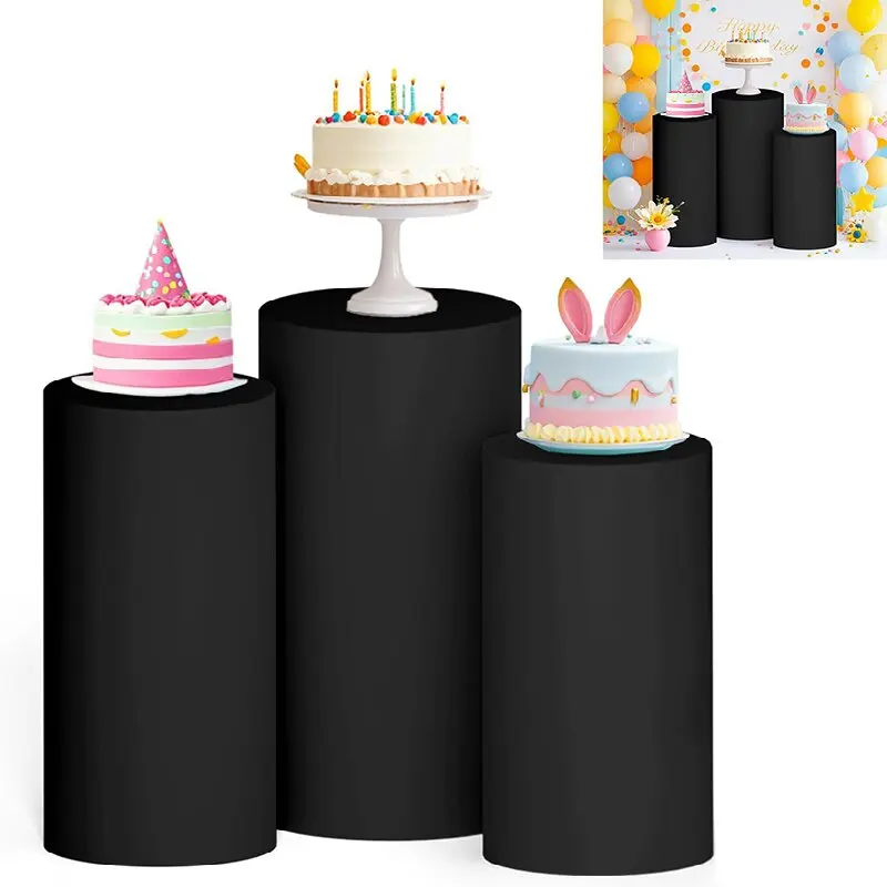 

3 шт. чехлы на подставку для цилиндров, плинтус-подставка, круглый стенд из спандекса, чехол на пьедестал для цилиндра на день рождения, свадьбу, украшение для детского душа