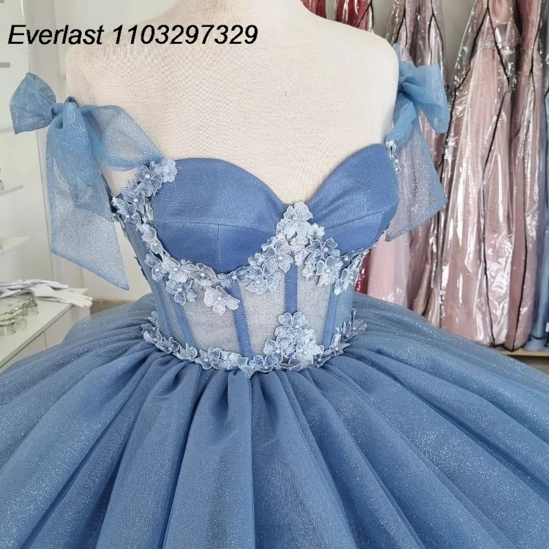 EVLAST-Vestido Quinceanera Azul Mexicano, Vestido de Baile, Lace Applique, Ruffles em camadas, Sweet 16, TQD726, 2024