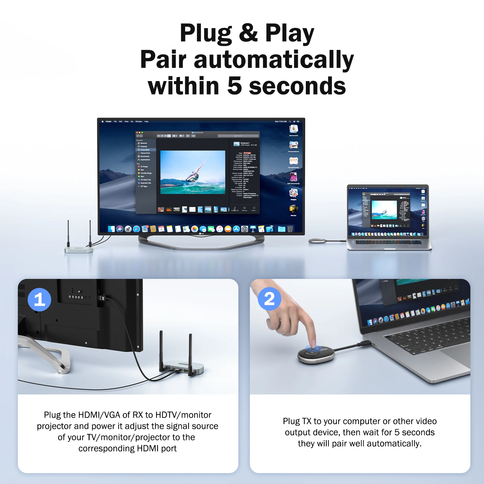 Q5 + R1 sala de reuniones sistema de presentación inalámbrico extensor Hdmi inalámbrico 4K tipo C transmisor y receptor hdmi inalámbrico para tv