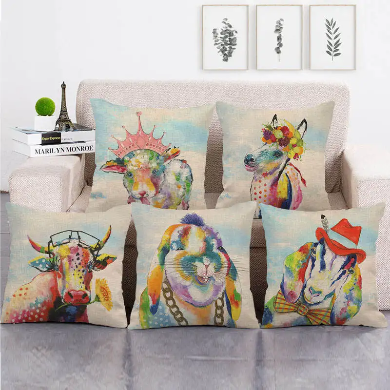 

Hippie Cow Pillow Case Funny Sheep Pillowcase 40x40 Cm for Bed Sofa Bedroom Room Farm Garden Chair Pillow Cover Home Decor