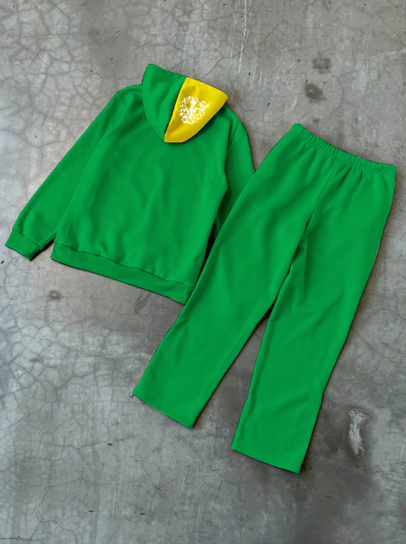 الخريف والشتاء الشارع التباين طباعة دعوى الأخضر مقنعين البلوز Bootcut السراويل الرياضية البلوز السراويل قطعتين مجموعة 28 الطباعة الرقمية #2