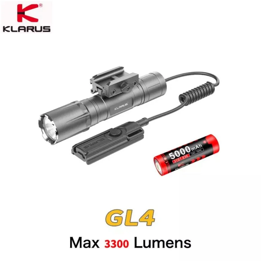 Klarus GL4 Tactical Rechargeable 3300Lumens Flashlight Weapon Light with Removable Slide Rail Mount Remote Switch 21700 Battery