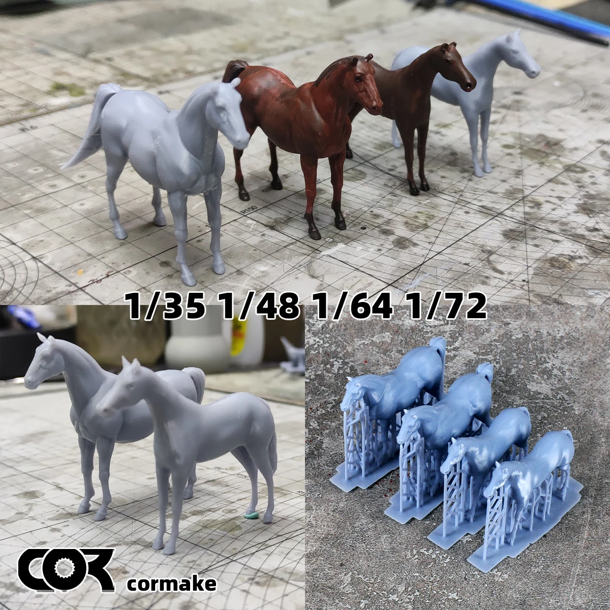 3D-Harz Miniatur-Pferd Tiermodellbausatz Architektur-Diorama Sandtisch-Szenen-Dekor Passend für 1/35 1/48 1/64 1/72