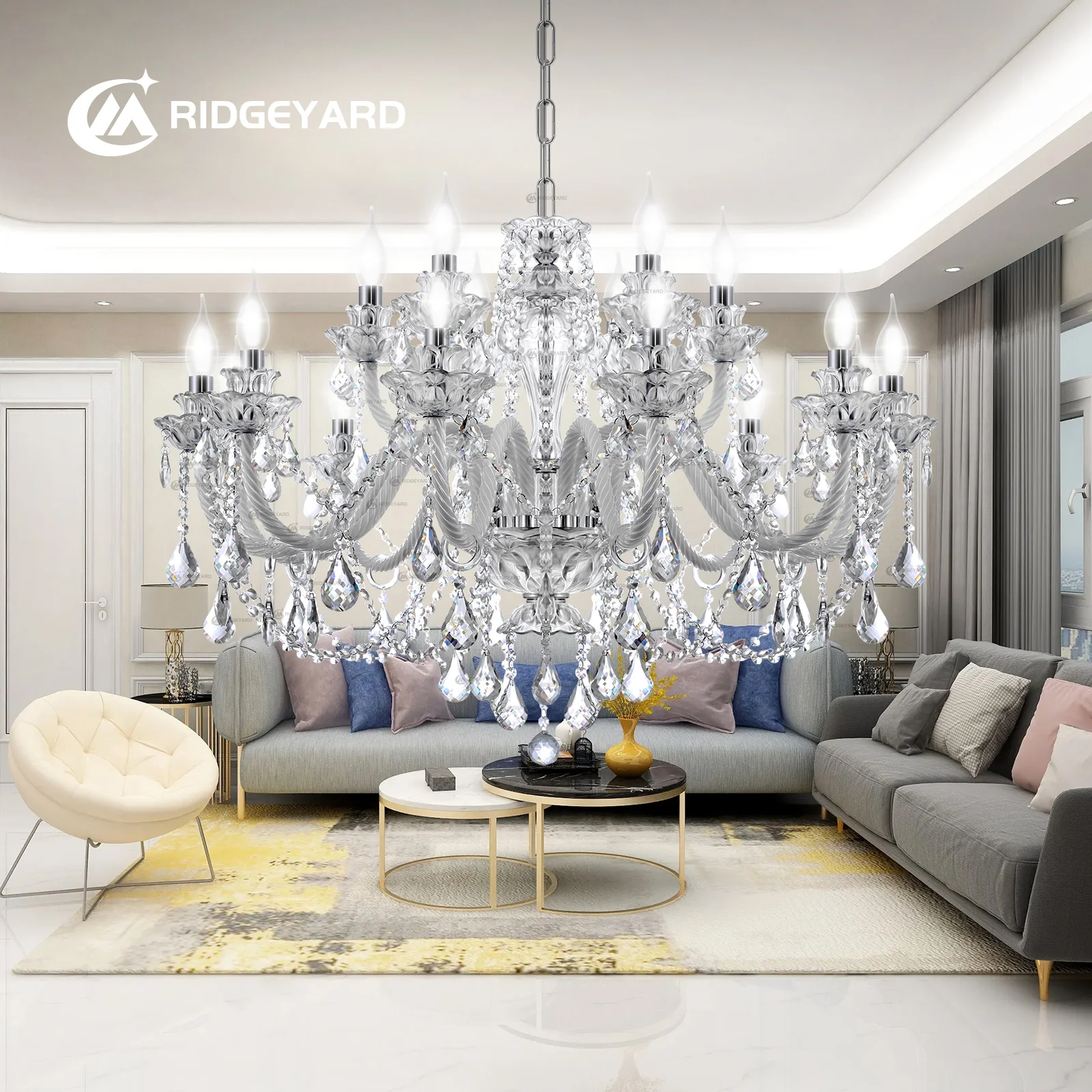 ridgeyard barroco cristal lustre 18 luzes k9 pingente cristal teto luz com corrente ajustavel para quarto sala de estar 01