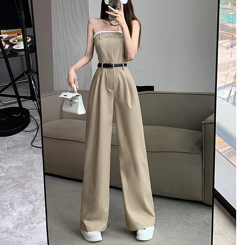 

Streetwear Strapless Suit Jumpsuit Women Spring Summer High Waist Office Lady Combinaison Femme Elegant Overalls