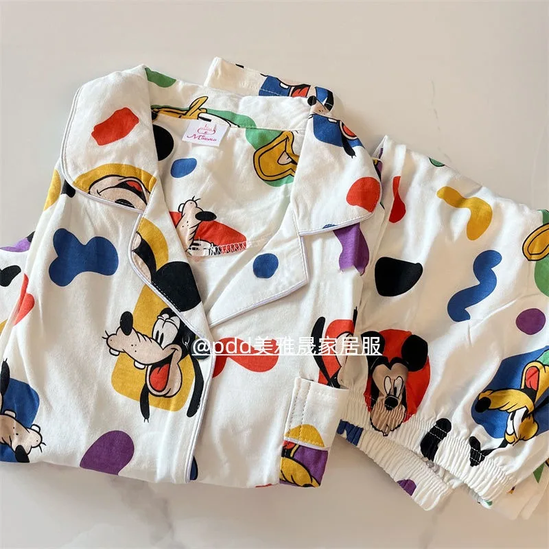 Disney Kawaii Mickey Pajamas for Women Autumn and Winter Long Sleeve Long Pants Comfortable Casual Cartoon Home Clothes Set Gift