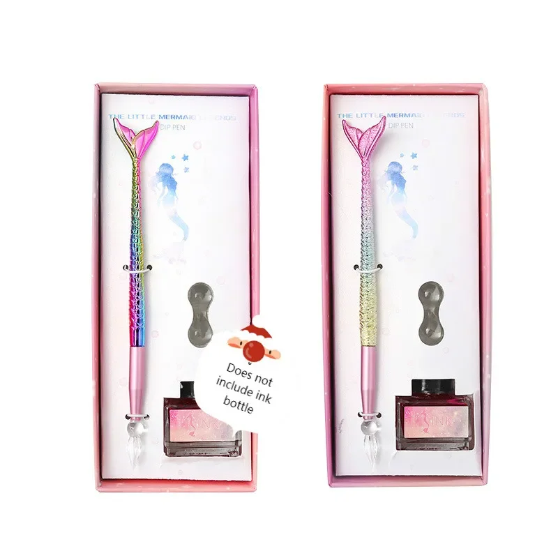 

1PCS Mermaid Gradually Discoloration Glass Pen Crystal Dipped In Fountain Pen Student Use Ink Star Crystal Pen Stationery