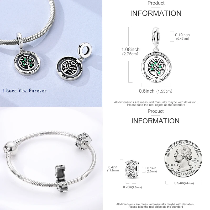 925 Sterling Silber Charm-Perlen Vierblättriges Kleeblatt Delfin Sonne Mond Kirsche Motorrad Reise DIY Armband Halskette Geschenk für Frauen – Detail 4