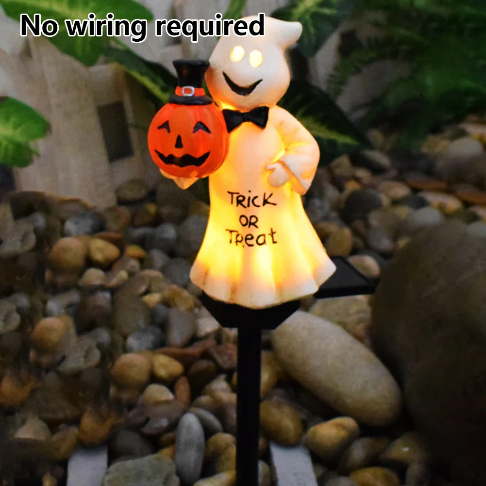 Halloween Solar Ghosts Pathway Light Anto On & Off Decorative Ghosts Lamp Lighted White Ghost Ornament for Lawn Markers Lighting