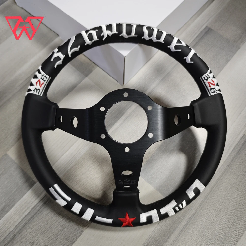 326 Power Racing Universal 13Inch Leather Steering Wheel Drift JDM Steering Wheel Volantes For Toyota Honda Nissan VW Mitsubishi