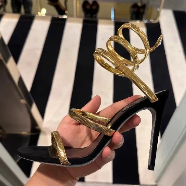 

Luxury Series Fashion High Heels Round Toe Snake-Shaped Sexy Stiletto Sandals Banquet Party Roman Women Shoes Sandalias Mujer