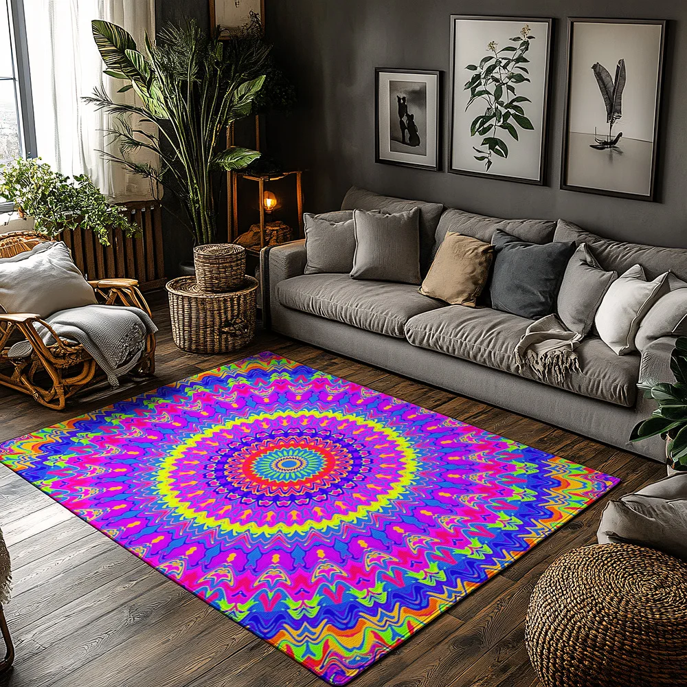 

Vibrant Psychedelic Carpet Area Rug Bohemian Home Decor Living Room Floor Mat Modern Abstract Art Pattern Non-Slip Doormat Hippi