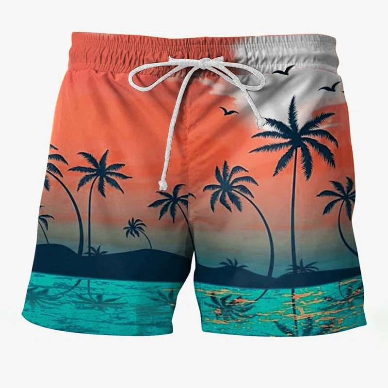 2023 Men\'s Holiday Beach Style Comfortable Casual Summer Shorts with Pull Rope and Mesh Lining Staggered Printed Men\'s Shorts