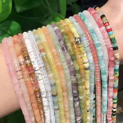 Natural Stone Rondelle Beads 4x2mm Amethysts Coral Lapis Lazuli Flat Round Disc Beads for Jewelry Making DIY Bracelet Acessories