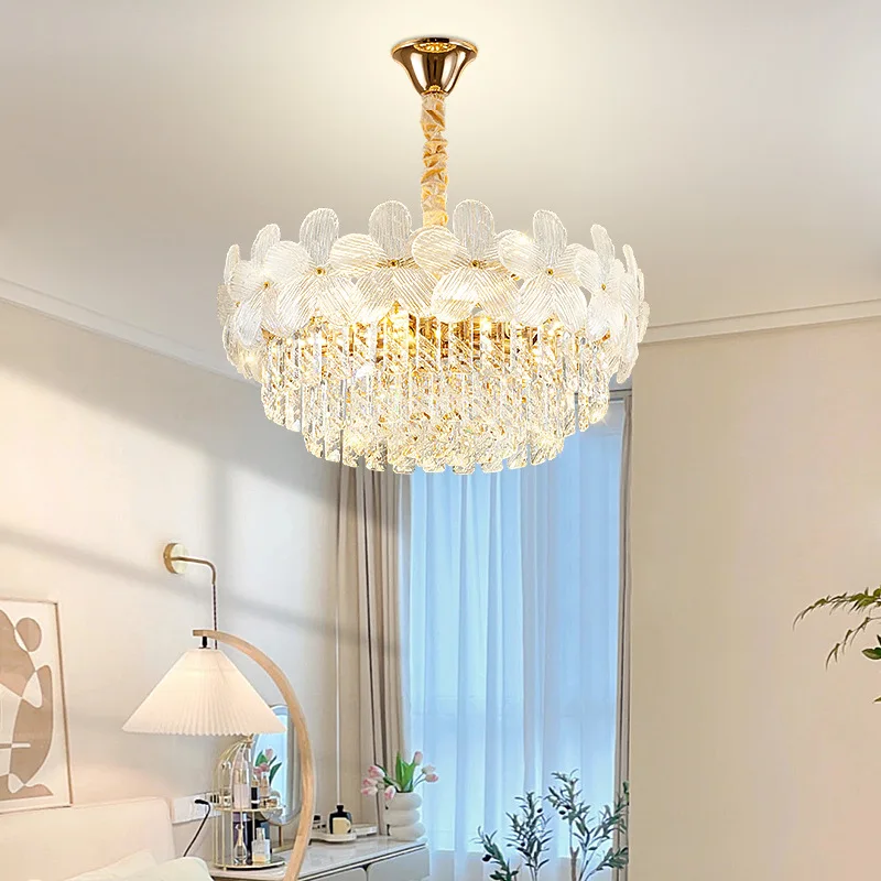 Crystal chandelier French flower shape living room ceiling lamp popular restaurant lamp high-grade